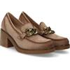 shoes&blues.es Mocassino da Donna con Fodera in Velluto, Tacco a Blocco di Media Altezza, Catenella Decorativa in Metallo e Suola Leggera in Gomma con Plateau. Ideale per l'autunno e l'inverno. Beige Talla 36