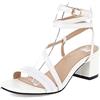 CUTEHEELS Sandali da donna con tacco grosso Punta aperta Sandali estivi, bianco, 34 EU