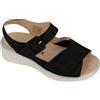 Hergos H5801 - Sandalo donna in pelle morbidissima e tessuto elasticizzato a doppia fascia con plantare estraibile - Cremoso/Griselast Nero