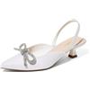 GENSHUO Scarpe da Sposa con Fiocco e Strass da Donna Décolleté con Punta Chiusa Scarpe da Sposa, Glitter Bianco, 42 EU