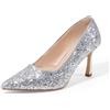 GENSHUO Tacco Alto 10 cm Punta Affilata Eleganza e Comfort Scarpe Classiche in Vernice e Glitter per Matrimoni Lavoro, Scintillio Argento, 40 EU