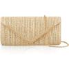 Larcenciel Pochette Donna, Borse Mare Donna Bohémien Intrecciata con Catena, Borsa Paglia Fatte a Mano, Elegante Borsa a Tracolla a Busta per Spiaggia Estiva, Festa, Vacanza, 22×12×3CM