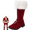 Generic Stivali da Babbo Natale da uomo, larghi, stivali da combattimento con polsini in pelliccia sintetica bianca, cerniera e cinturino con fibbia, accessori per costume di Babbo Natale, calzature per