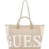 GUESS Borsa Mare Donna in Tessuto con Logo, Beige, 50x31x18 cm, con Manici e Tracolla a Catena, Chiusura a Cerniera
