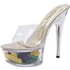 MUYEY Tacchi Alti da Donna 15 Cm / 5.9IN Sexy Stiletto Open Toe Tacchi Alti Cristallo Fashion Pole Lap Dancing Stripper Platform Slip ON Sandalo Plus Size Uomo Décolleté,Gold1,36 EU
