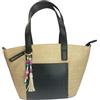 NAJ-OLEARI Borsa da Donna in Paglia, con Manici in Ecopelle, Taschino Frontale e Ciondoli Decorativi, 31x19x9 cm (Nero)