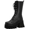 LeaHy Stringati in Stivaletti da Donna Inverno Caldo Punk Gotico Zip Laterale con Plateau con Zeppa Stivali con Tacco Alto,Nero,44 EU