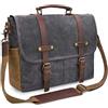 NEWHEY Borsa Lavoro Uomo Tela Messenger Borse Spalla Laptop Tracolla Impermeabile Tote Grande Scuola Vintage Bag Computer 15.6 Pollici