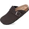 FITORY Sabot Donna Slip-On in Pelle con Punta Sandali Ciabatte Comodi in Suede e Sughero Morbido, Mocca Scuro Taglie 38