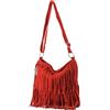Modarno Borsa a tracolla con frange in camoscio - borsa tracolla donna in pelle scamosciata (Rosso)