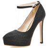 Lroey Reoly Décolleté a Spillo da Donna, Pompe al Tallone Alto Appuntito Fibbia Scarpe da Sera con Plateau con Cinturino alla Caviglia Paillettes Eleganti Gracqw Nero Numero 37 EU