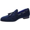 Evoga Scarpe mocassini uomo class blu scuro invernali Oxford in fantasia a pois