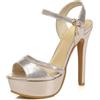 Asterisco Donna Plateau Sandals Tacco a Spillo Tacco Alto con Cinturino Alla Caviglia 240244 Vestito Sandalis Oro Numero 39 EU/40Cn