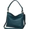 AMBRA Moda GL35 - Borsa a mano, borsa a spalla, borsa a tracolla donna in vera pelle vacchetta grana (turchese scuro ottanio)