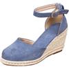BIKETAFUWY Espadrillas Zeppe Donna Scarpe Estate Sandali Con Flangia Caviglia | Camoscio, Punta Chiusa Tacco Zeppe Suola Intrecciata Fibbia Regolabile Lati Aperti | Ete Città Vacanze Uscita Giornaliera, 01 Blu2