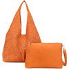 ANGELO Set di Borsa da Donna in Pelle PU, Hobo Bag a Spalla Traforata, Tote a Sacca con Pochette a Tracolla Regolabile, Elegante Capiente per Uso Quotidiano, Lavoro, Shopping, Università (Arancione)