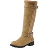 Generic Stivali Donna Invernali Alti Sopra Il Ginocchio Stivaletti Pelle Sintetica Morbida Collo In Pelo Fluffy Doppie Fibbie Decorative Punta Rotonda Tacco A Blocco Suola Antiscivolo Stivali Caldi E Eleganti