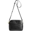 Kattee - Borsa a spalla da donna, in vera pelle di vacchetta, con tracolla a croce, media, con borsa portamonete con tasche esterne multiple, Nero , Medium