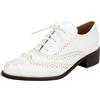 Onewus Scarpe vintage Oxford da donna con tacco basso e allacciatura, bianco, 38 EU
