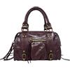 Chicca Borse Borsa a Mano Alla Moda Piccola con Tracolla da Donna in Pelle Spatolata con Borchie (Bordeaux Scuro)