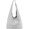 OBC Only-Beautiful-Couture OBC Made in Italy Borsa a mano da donna in pelle METALLIC Shopper Borsa a tracolla Hobo-Bag Borsa a sacchetto Argento, Grigio (Hellgrau (Wildleder)), ca.: 44x33x18 cm (BxHxT)