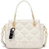 Cnoles Elegante borsa da donna trapuntata, in ecopelle con catena d'oro, ciondolo e tracolla, bianco