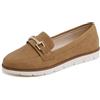 Feversole Comfort Women's Leather Daily Loafer, Pelle da Donna Loafer Giornaliero Driving Flats Flessibile Walking Boat Shoes Pelle Nabuk Cammello con Fibbia Dorata 41
