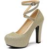 Lizoleor Scarpe Tacco Alto Plateau con Cinturino alla Caviglia Sposa Matrimonio Glitterato