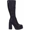 Cult Stivale Alto Donna in Pelle Nera con Tacco Largo 120mm e Plateau 40mm