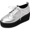 Lizoleor Donna Cordoncino Moda Vernice Richelieu Plateau Zeppa Scarpe Closed Toe Casuale Scarpe Stringate Basse Classico Ufficio Scarpe Argento Numero 33 EU