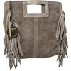 Chicca Borse Borsa a Mano da Donna in Pelle Scamosciata con Frange (Fango)