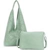 ANGELO Borsa a Spalla da Donna, Tote Bag in Pelle PU Inclusa Pochette con Tracolla Regolabile e Rimovibile, Shopper Hobo con Fori per Università, Lavoro, Vacanza, Estate/Primavera