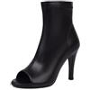 Generico Stivali Cavigliera in Pelle Sintetica Elastica Punta Aperta Tacco A Spillo Zip Laterale Scarpe Eleganti per Ufficio