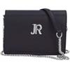 John Richmond Borsa a spalla da donna 100% Vera Pelle. Prodotto artigianale. Made in Italy JR-W-1185-DO Nero e Argento 19,5x14x6 cm