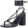 GENSHUO Sandali da Donna con Tacco Largo, Design con Cinturino per le Gambe da Donna, Eleganti Sandali con Cinturino con Tacco Alto, Sandali Estivi alla Moda, Nero A, EU 37
