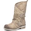 IF Fashion Scarpe da Donna Stivali Stivaletti Biker Forati Fibbie Anfibi Polpaccio Largo WZ688-66 Khaki 38