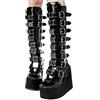 tinetill Stivali Donna Stivali con Plateau Punk Gotico Zeppe Stivali Alti Al Ginocchio Stivali con Zeppa Goth Stivali Invernali Stivali da Cavaliere con Cerniera Stivali con Tacco Grosso