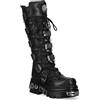 New Rock Stivali gotici M-161-C10 Alti Fino al Ginocchio in Pelle Nera Con Punte