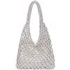 MOISTRI Borsa Tote uncinetto con rete in oro metallizzato, maglia intrecciata, fodera interna, borsa a spalla per spiaggia, borse tote da viaggio per donna, Argento