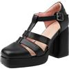 Lroey Reoly Sandali da Donna, Sandali Alla Schiavae a Punta Squadrata con Tacco Alto Fibbia Moda Tacco Chunky Sandali con Cinturino a T con Plateau, 116Ggu Nero Numero 37 EU