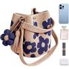 Generisch Borsa tote all'uncinetto, borsa a tracolla con motivo floreale, borsa da spiaggia lavorata a maglia, per feste, viaggi, vacanze, attività all'aperto, shopping, uso quotidiano, per ragazze e