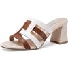 QUEEN HELENA Sabot Sandali con Tacco Medio Casual Donna ZM9682 (Bianco e Marrone, Sistema Taglie Calzature EU, Adulto, Donna, Numero, Media, 40)