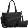 Mabecol Borsa Shopper Donna, Puffer Tote Bag, Borsa a Tracolla, Borsa a Mano per Laptop 15.6, Lavoro, Università, Viaggi, Palestra, Uso Quotidiano，Nero
