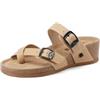 QUEEN HELENA Infradito con Zeppa Ciabatte con Doppia Fibbia Casual Donna X32-206 (Camel, Sistema Taglie Calzature EU, Adulto, Donna, Numero, Media, 38)