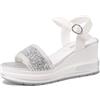 QUEEN HELENA Zeppe con Strass Sandali Alti con Cinturino Casual Donna X32-218 (Argento, Sistema Taglie Calzature EU, Adulto, Donna, Numero, Media, 39)