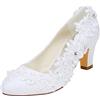 Emily Bridal Scarpe da Sposa Donna Raso di Seta Come Tacco Spesso Stiletto con Pizzo Fiore Cristallo Perla (EU39, Bianco)