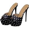 HIKKWXVN Sandali Estivi da Donna con Tacco a Pois - Sandali Mulo da Donna con Plateau Sottile a Spillo 16 cm per invitati a Matrimoni e Vacanze,Nero,38 EU