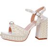 Surwin Sandali Donna Estive Eleganti con Tacco, Tacchi Matrimonio Grossi Plateau Donna Eleganti Sandalo EU 34-42 Decorazione di Perle Scarpe Tacchi Comoda Punta Aperta 9.5cm