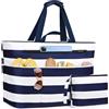NEWIROVE Borsa Mare Grande Borsa Spiaggia Donna XXL Famigli Impermeabile Beach Bag Con Zip Pieghevole Borsa Da Spiaggia Multitasche Tote Bag Per Spiaggia, Viaggio, Vacanza. 50L, Strisce bianche-blu