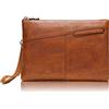 Karoukee Lussuoso Pochette da Uomo in Vera Pelle Fiore, Piccolo Borsa a mano da Lavoro Formale con Cinturino da Polso, Borsetta Portatile per telefoni cellulari e tablet fino a 9,7 pollici